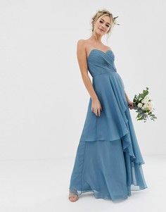 Платье-бандо макси с многослойной юбкой ASOS DESIGN Bridesmaid-Синий