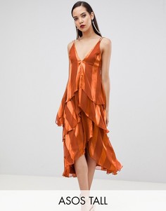 Ярусное платье-трапеция с мягкими полосками ASOS DESIGN Tall-Оранжевый