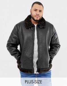 Темно-коричневая куртка-авиатор из искусственной кожи River Island Big & Tall-Коричневый