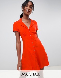 Короткое приталенное платье на пуговицах ASOS DESIGN Tall-Красный