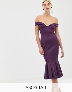 Платье миди с широким вырезом ASOS DESIGN Tall-Розовый
