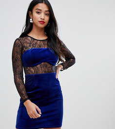 Платье мини из кружева и вельвета ASOS DESIGN Petite-Синий
