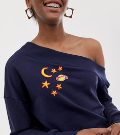 Трикотажный топ с открытыми плечами и вышивкой ASOS MADE IN KENYA-Темно-синий