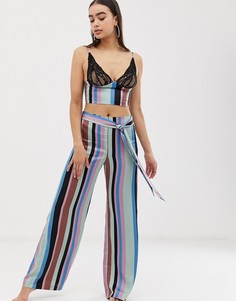 Широкие брюки и кружевной атласный топ в полоску ASOS DESIGN-Мульти