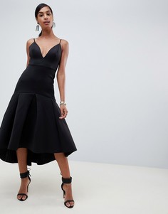 Платье миди с вырезом сердечком и баской ASOS DESIGN-Черный