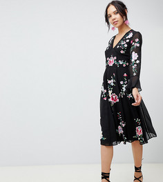 Платье миди с вышивкой и кружевом ASOS DESIGN Tall-Черный