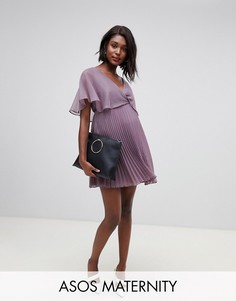 Платье мини с рукавами клеш и плиссированной юбкой ASOS DESIGN Maternity-Розовый