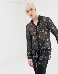 Черная прозрачная рубашка классического кроя в горошек ASOS DESIGN-Черный