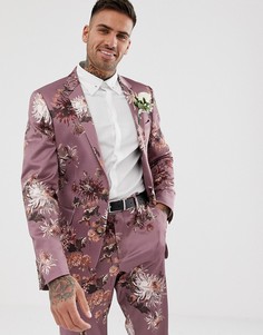 Розовый облегающий пиджак с цветочным принтом ASOS DESIGN wedding