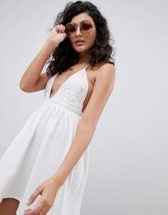 Пляжное платье с глубоким вырезом и бусинами ASOS DESIGN Bridal-Белый