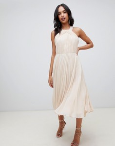 Плиссированное платье миди с бретелью через шею ASOS DESIGN-Мульти