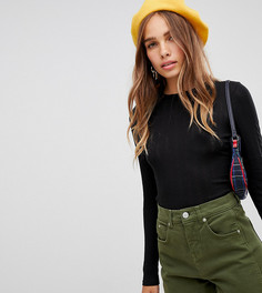 Черный топ в рубчик с круглым вырезом New Look