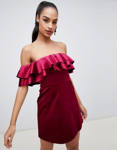 Короткое бархатное платье мини с оборкой ASOS DESIGN-Мульти