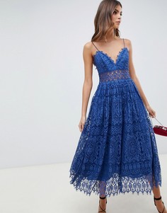 Кружевное платье миди для выпускного ASOS DESIGN-Синий