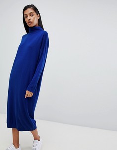 Платье-джемпер миди с отворачивающимся воротом ASOS DESIGN-Синий