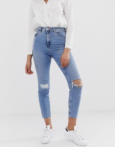 Светлые узкие джинсы в винтажном стиле с прорехами на коленях ASOS DESIGN Farleigh-Синий