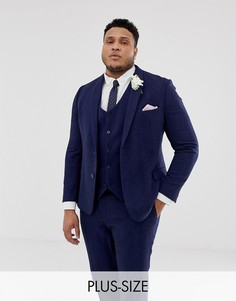 Синий приталенный пиджак с добавлением шерсти и узором \в елочку\" ASOS DESIGN Plus Wedding