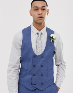 Супероблегающий фактурный жилет синего цвета ASOS DESIGN wedding-Синий