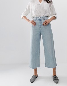 Выбеленные голубые широкие джинсы премиум-класса ASOS DESIGN-Синий