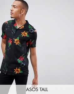 Черная рубашка классического кроя с цветочным принтом ASOS DESIGN Tall-Черный