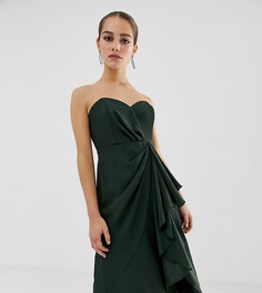 Платье-бандо миди с драпированной отделкой ASOS DESIGN Petite-Зеленый