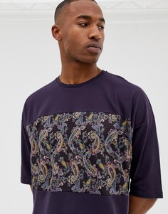 Oversize-футболка с рукавами длиной до локтя и принтом пейсли на вставке ASOS DESIGN-Красный