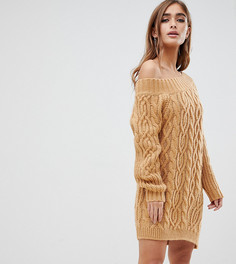 Платье мини в рубчик с открытыми плечами ASOS DESIGN-Светло-бежевый