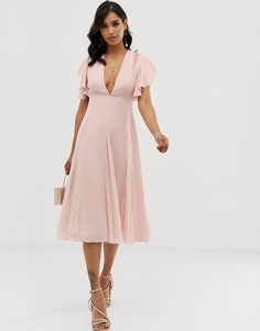 Платье миди с кружевными вставками ASOS DESIGN-Розовый