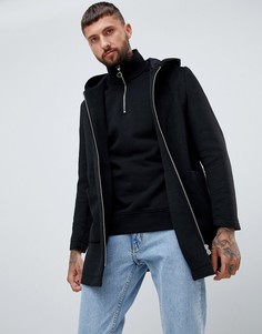 Полушерстяное черное пальто с капюшоном ASOS DESIGN-Черный