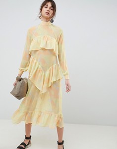Шифоновое платье макси с принтом ASOS WHITE-Желтый