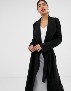 Легкое пальто с каскадной драпировкой ASOS DESIGN-Черный