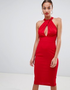 Платье миди с перекрестной отделкой спереди AX Paris-Красный