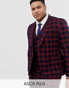 Облегающий клетчатый пиджак с вафельной фактурой ASOS DESIGN Plus-Темно-синий