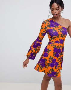 Короткое приталенное платье на одно плечо ASOS DESIGN-Мульти