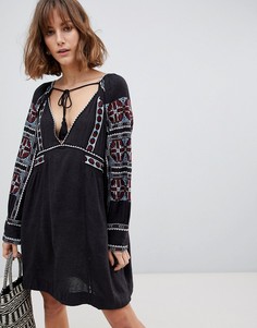 Свободное платье с вышивкой Free People-Черный