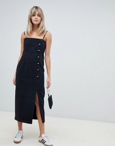 Черное джинсовое платье миди с пуговицами ASOS DESIGN-Черный