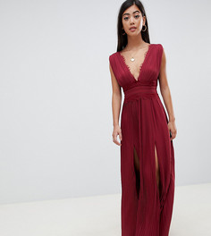 Плиссированное премиум-платье макси с кружевной вставкой ASOS DESIGN Petite-Красный