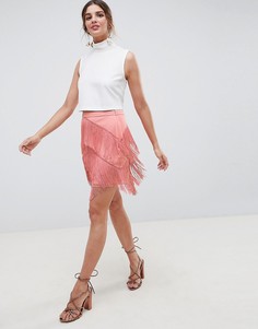 Мини-юбка с бахромой ASOS DESIGN-Розовый