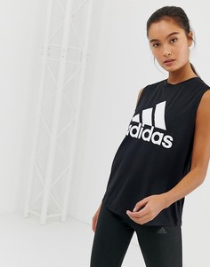 Черная спортивная майка с логотипом adidas-Черный