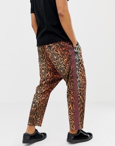 Свободные суженные книзу брюки с леопардовым принтом ASOS DESIGN-Бежевый