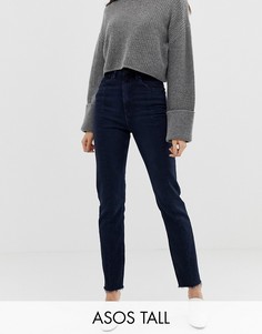 Темно-синие джинсы слим в винтажном стиле с завышенной талией ASOS DESIGN Tall Recycled Farleigh-Синий