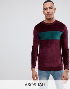 Велюровый обтягивающий свитшот с полоской ASOS DESIGN Tall-Красный