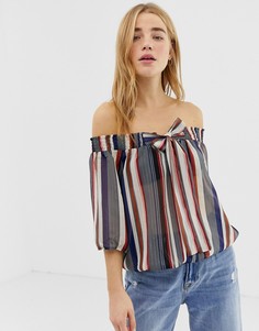 Топ в полоску с открытыми плечами QED London-Мульти