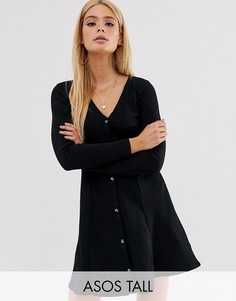 Чайное платье в рубчик на пуговицах ASOS DESIGN Tall-Черный