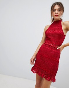 Кружевное платье с высоким воротом Parisian-Красный