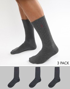 3 пары темно-синих меланжевых носков на основе хлопка в рубчик Polo Ralph Lauren-Серый