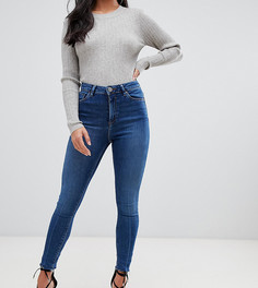 Джинсы скинни с завышенной талией и необработанным низом штанин ASOS DESIGN Petite Ridley-Синий