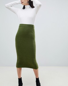 Юбка миди в рубчик ASOS DESIGN-Зеленый