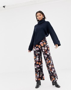 Широкие брюки с цветочным принтом и широким поясом ASOS DESIGN-Мульти