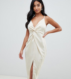 Атласное платье миди с глубоким вырезом ASOS DESIGN Petite-Мульти